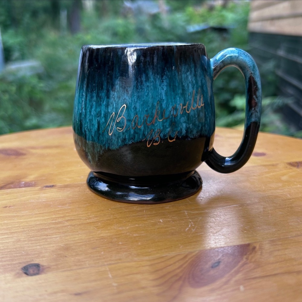Vintage Drip Glaze Coffee Mug Teal Turquoise Barkerville BC Canuck Pottery